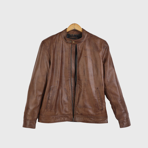 The Cafe Racer men’s brown leather jacket with minimal racer style