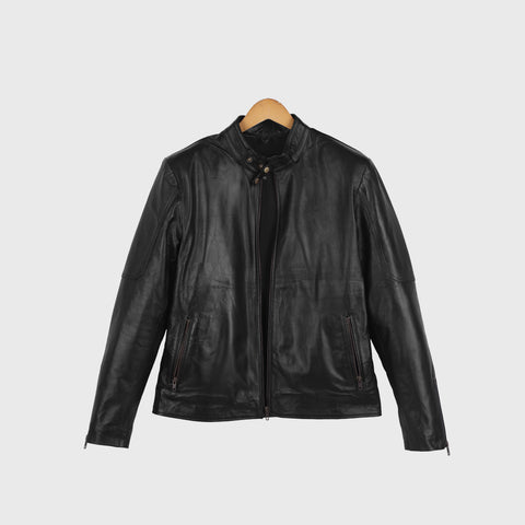 The Racer men’s cafe racer leather jacket with clean minimal design