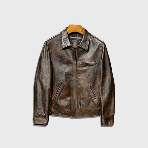 The Valor men’s vintage leather jacket with classic rugged finish