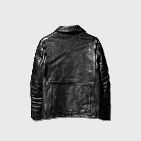 Maverick men's black leather jacket back view