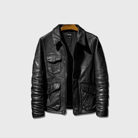 Maverick men's black leather jacket front view