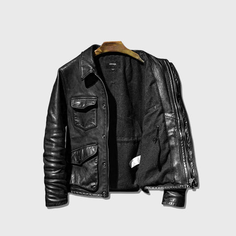 Maverick men's black leather jacket interior view