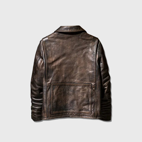 Maverick men's brown leather jacket back view