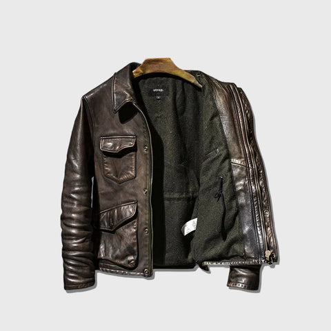Maverick men's brown leather jacket interior view