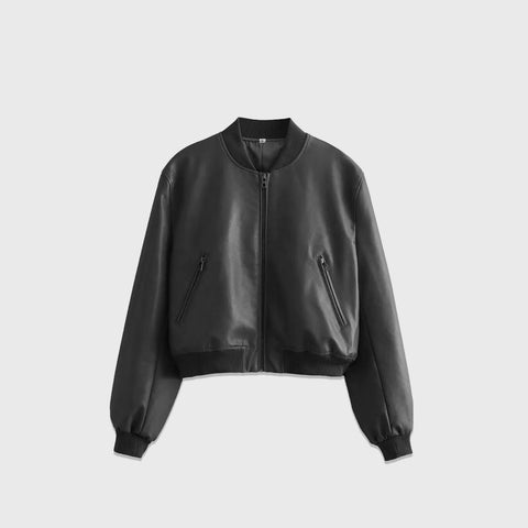 The Bomber women’s brown leather bomber jacket with classic everyday style