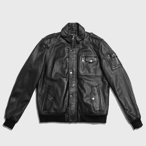 The Extraction men’s black leather jacket with clean modern premium style