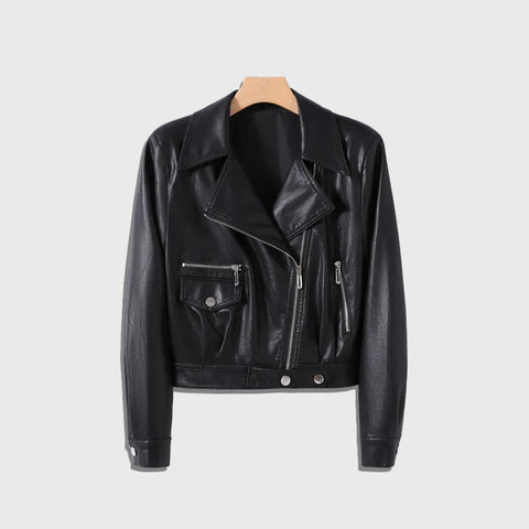 The Motorcycle women’s black biker leather jacket with bold riding inspired style