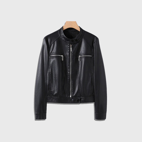 The Racer women’s black cowhide leather jacket with clean racer style