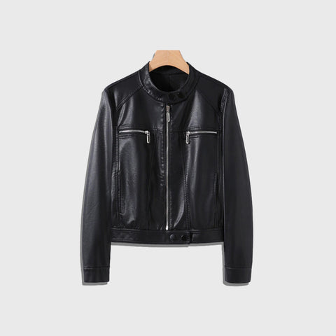 Women's Black Leather Racer Jacket