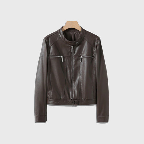 Women's Brown Leather Racer Jacket