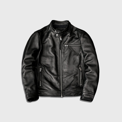 Black Motorcycle Leather Jacket for Men - Front